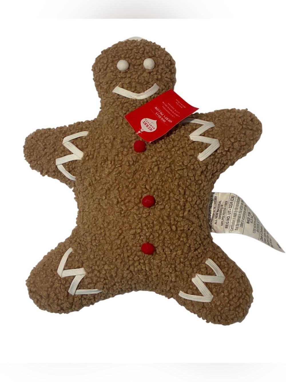 Cute Gingerbread Man Holiday Sherpa Pillow 16 in x 13 NWT